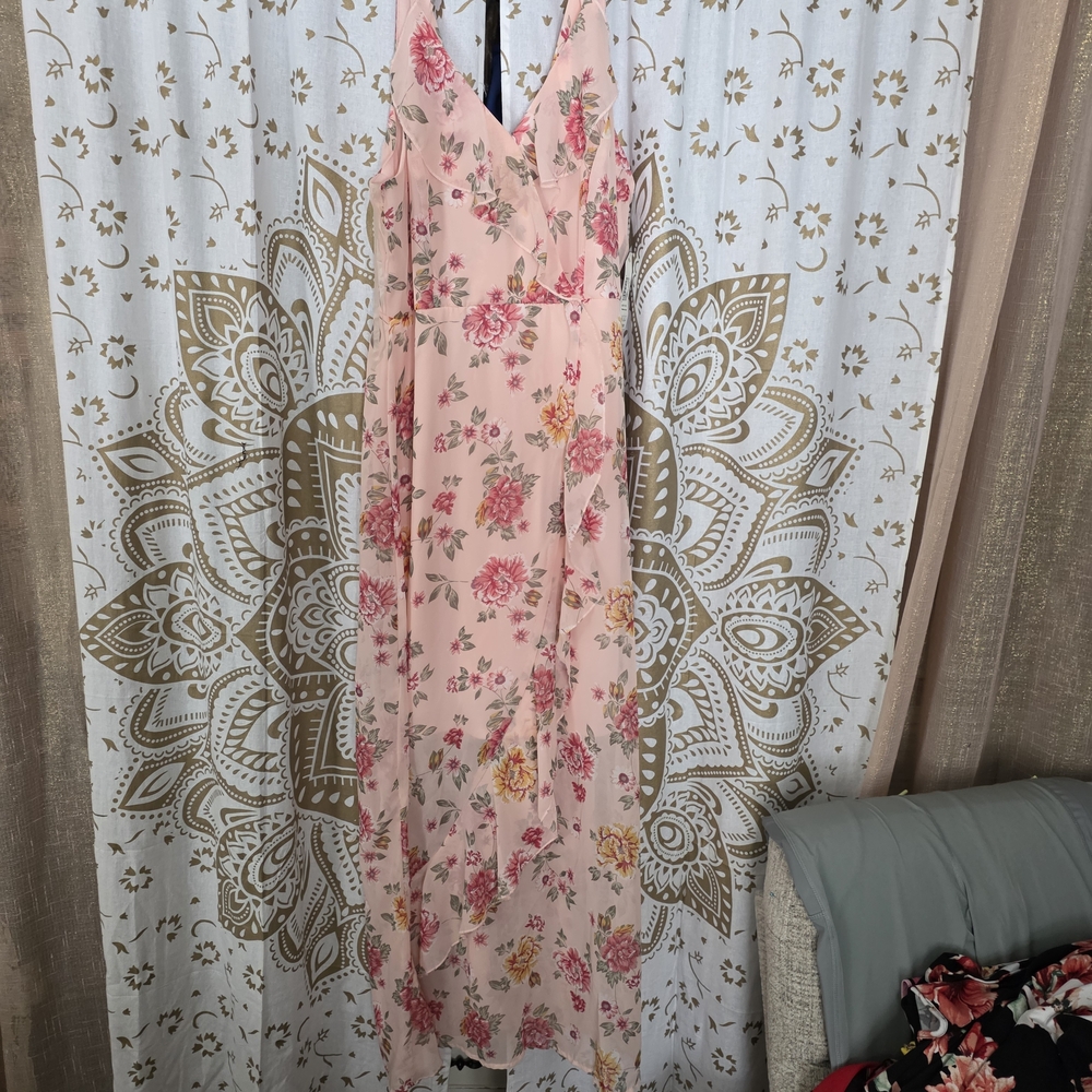No Boundaries Pink Floral Maxi Dress